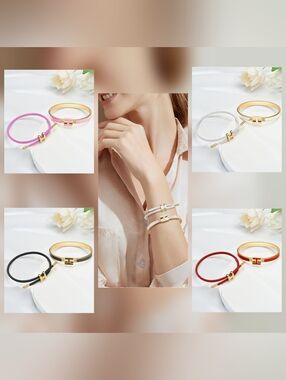18K Gold Plated Bracelets Set H Bangle and H Wire Rope Bracelet Set